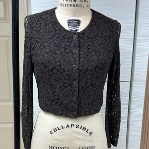 Brown Lace Button-Up Cardigan